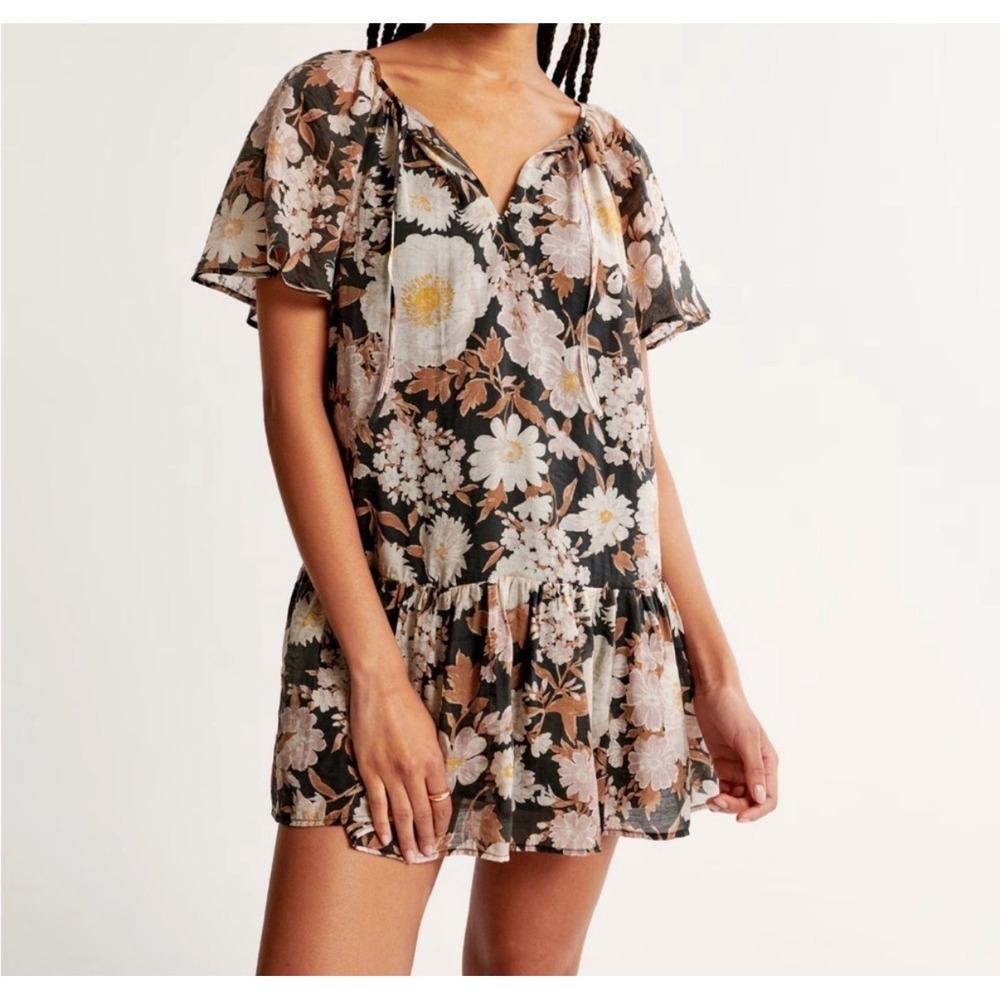 Abercrombie & Fitch Floaty Trapeze Floral Ruffle Boho Flutter Sleeve Mini Dress